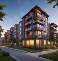 Naklejka premium serene landscape of apartment complex building , daytime, concrete, suburban