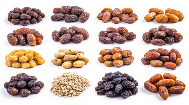 Set of various types of dates isolated on white background