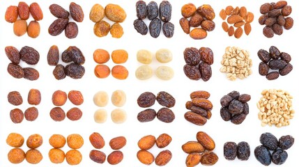 Obraz premium Set of various types of dates isolated on white background