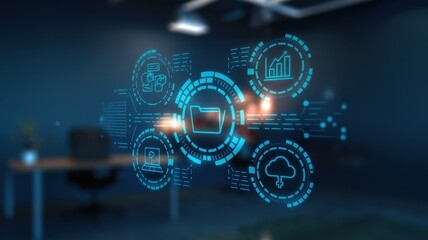 Fototapeta premium Digital Data Management System: Cloud Computing, File Sharing, and Data Analysis