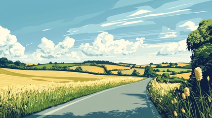 Summer Countryside Road: A Serene Drive Through Golden Fields