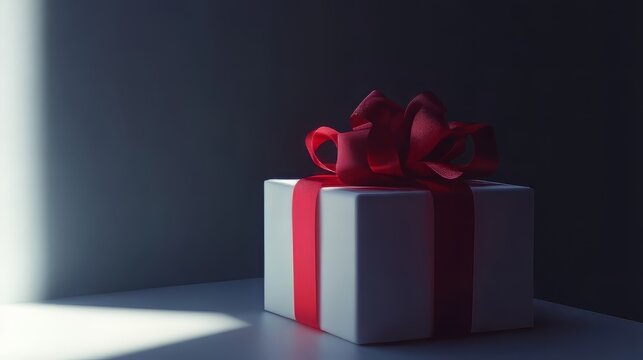 A gift box with a red ribbon.