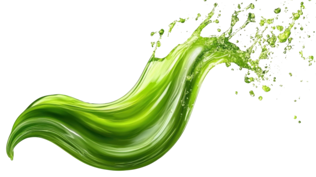 Refreshing green liquid splashing dynamically on transparent background