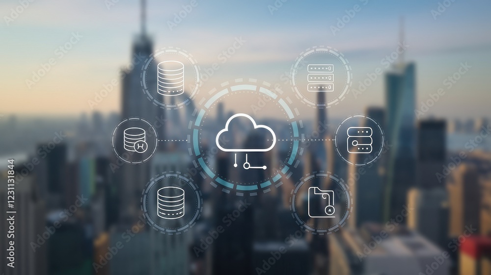 Aufkleber cloud computing and data storage in modern cityscape