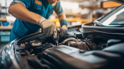 Car service repair maintenance concept Auto mechanic working in garage