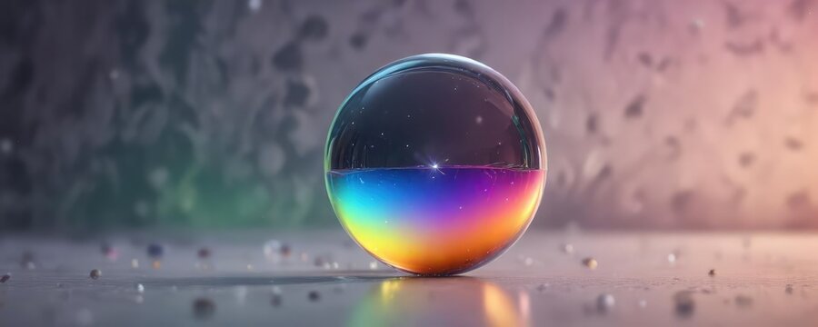 Sparkling rainbow suspended in a delicate translucent orb, lacy, diaphanous, orb