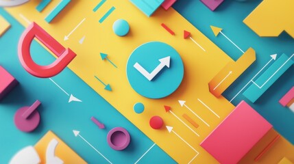 Abstract Colorful 3D Geometric Shapes and Arrows