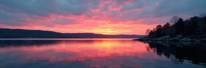 Obraz premium Tranquil Annapolis Basin at dusk with sunset light, , peaceful scene, reflective surface