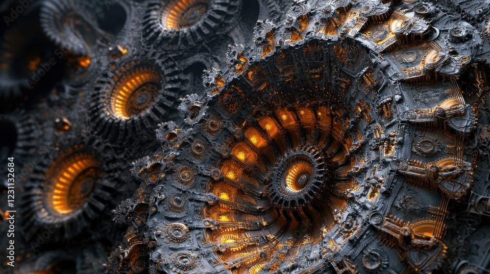 Aufkleber a close up of a large, abstract, metallic object with many circles. generative ai