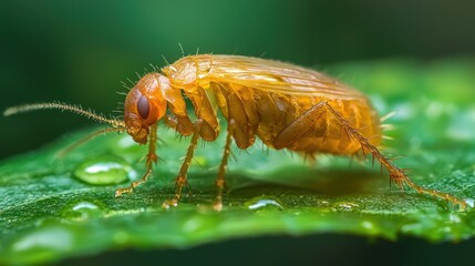 Close-Up of an Orange Insect with Fine Hairiness on Green Leaf