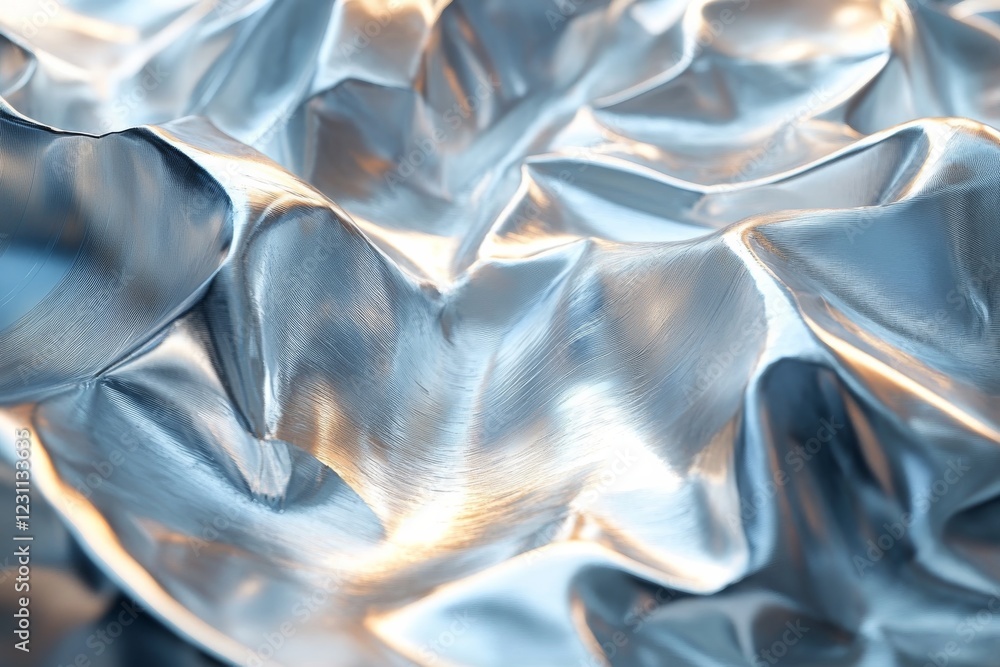 Poster fluidity in metal: abstract composition of folded aluminum material generating unique textures and s