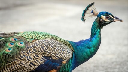 Obraz premium Psychedelic peacock illustration with intricate colors, whimsical illustrations, retro style, nature-inspired art, colorful peacocks