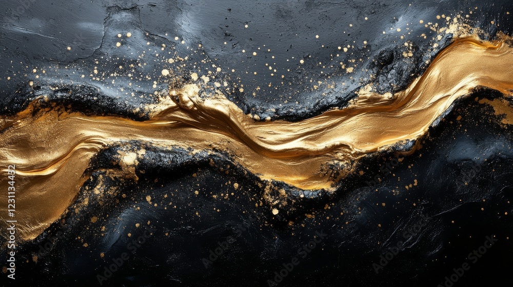 Poster fluid elegance: a captivating display of flowing metallic artistry in abstract form