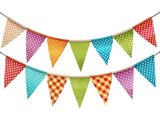 Fototapeta premium Colorful Bunting Garland Silhouette: Party Flags, Polka Dots & Checks - Perfect for Birthday, Wedding, or Festive Decor