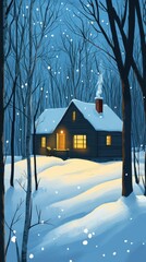 Cozy Cabin Nestled In A Snowy Winter Forest