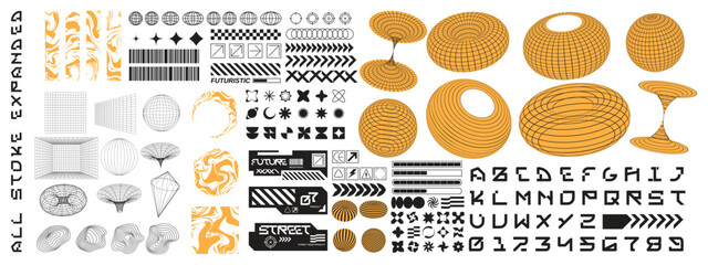 Streetwear element design bundle, futuristic design, geometric shapes