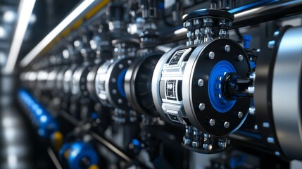 Fototapeta premium Close-Up of Industrial Machinery with Blue and Black Components