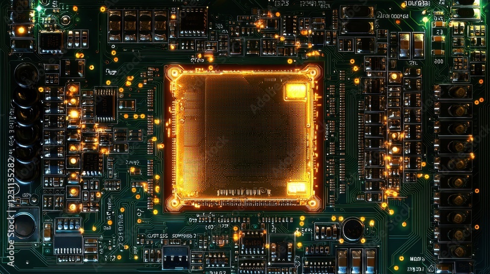 Poster illuminated circuit board with central processor and electronic components