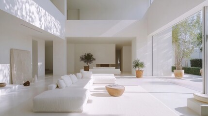 Serene Minimalist Living Space:  Sun-Drenched Modern Architecture