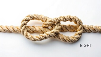 Fototapeta premium Eight Rope Knot Isolated on White Background - Nautical Sailing Knot Stock Photo