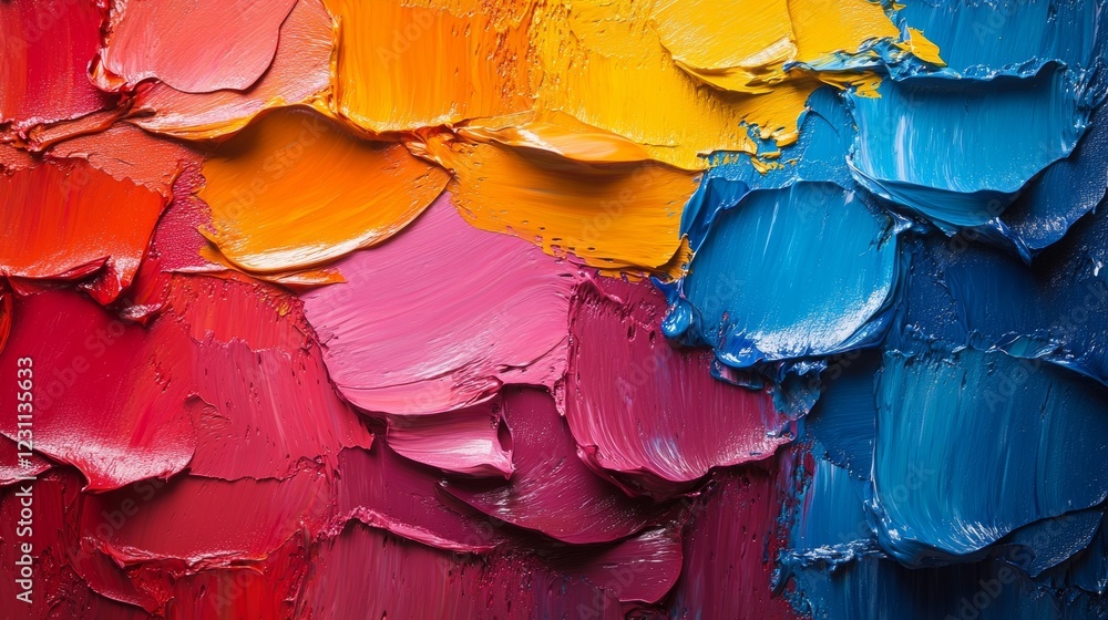 Poster harmonious brushstrokes - crafting abstract patterns with a palette knife on a painted canvas