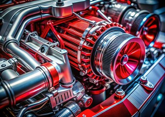 Fototapeta premium High-Performance Engine Component: Silver & Red Precision Engineering