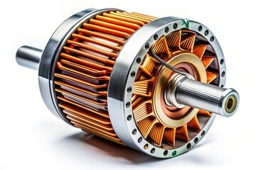 Isolated Electric Motor: High-Resolution Stock Photo of Powerful Electric Engine Component on White Background