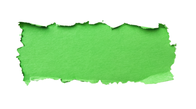 Green torn paper piece with transparent background for easy isolation