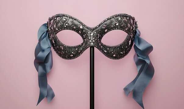 Elegant masquerade mask, pink background, studio shot, event decor