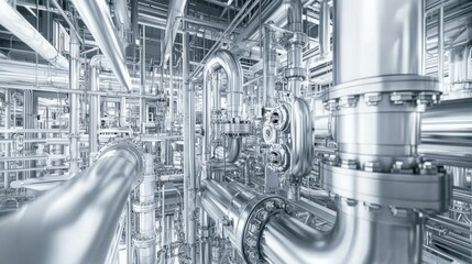 Fototapeta premium Procedures for fire safety. Industrial pipes and machinery in a complex arrangement.
