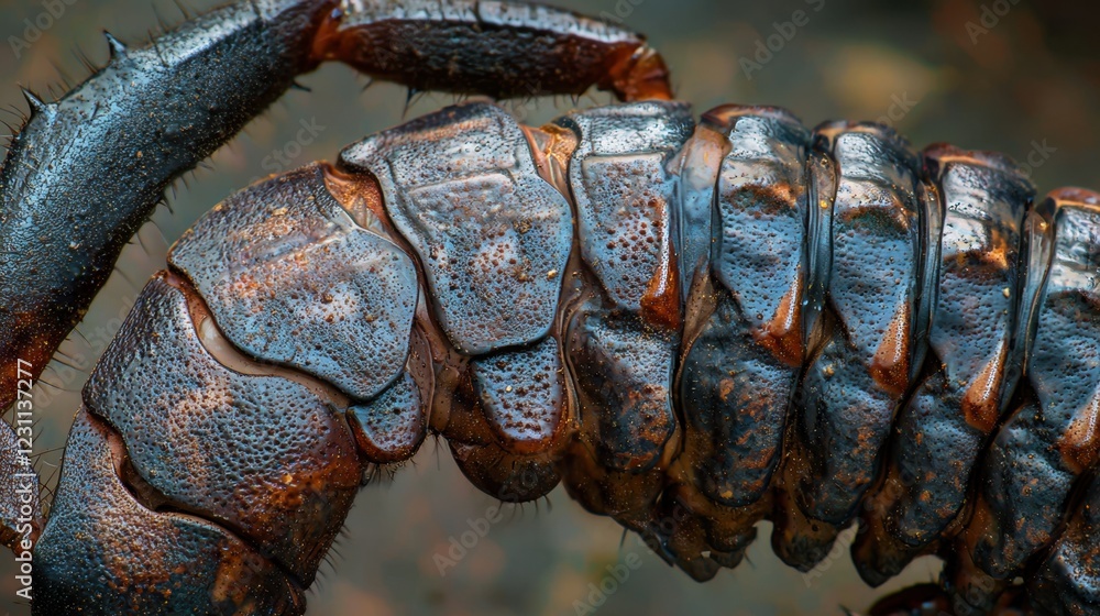 Poster close-up view of scorpion exoskeleton with intricate textures and colors