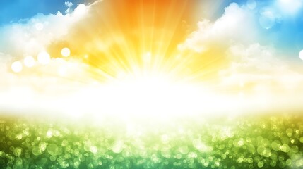 Vibrant Sunrise Sky Over Green Field Bokeh