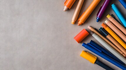 Creative Arrangement of Scattered Markers in Contrasting Colors on Textured Background