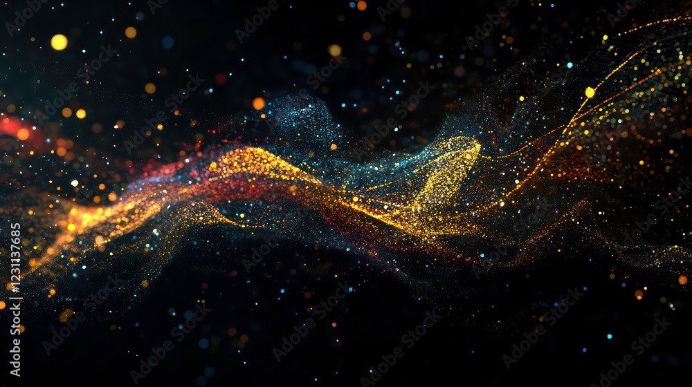 Poster abstract colorful shape, dark background design, 3d render generative ai