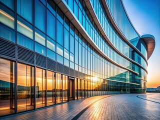 Fototapeta premium Modern Building Exterior: Curving Glass Wall Architectural Detail - Minimalist Stock Photo