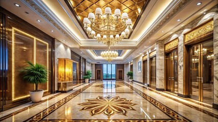 Obraz premium Modern Gypsum Ceiling Design: Elegant Entrance to High-Rise Building