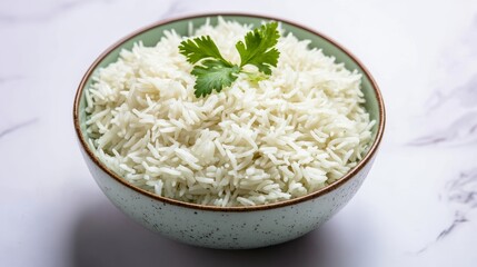 Bowl of white jasmine rice top side front view on white background cutout file Mockup template for artwork design perspective positions many different angle