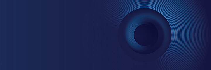 Abstract blue glowing geometric lines on dark blue background. Modern shiny blue circle lines pattern. Futuristic technology concept.