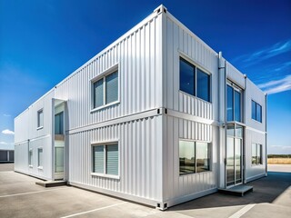 Modern White Shipping Container Building - Architectural Design Stock Photo
