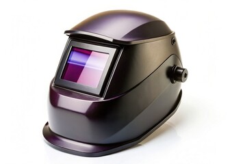 Fototapeta premium New Black Welding Helmet Isolated on White, Professional Welder Mask with Clipping Path - Stock Photo