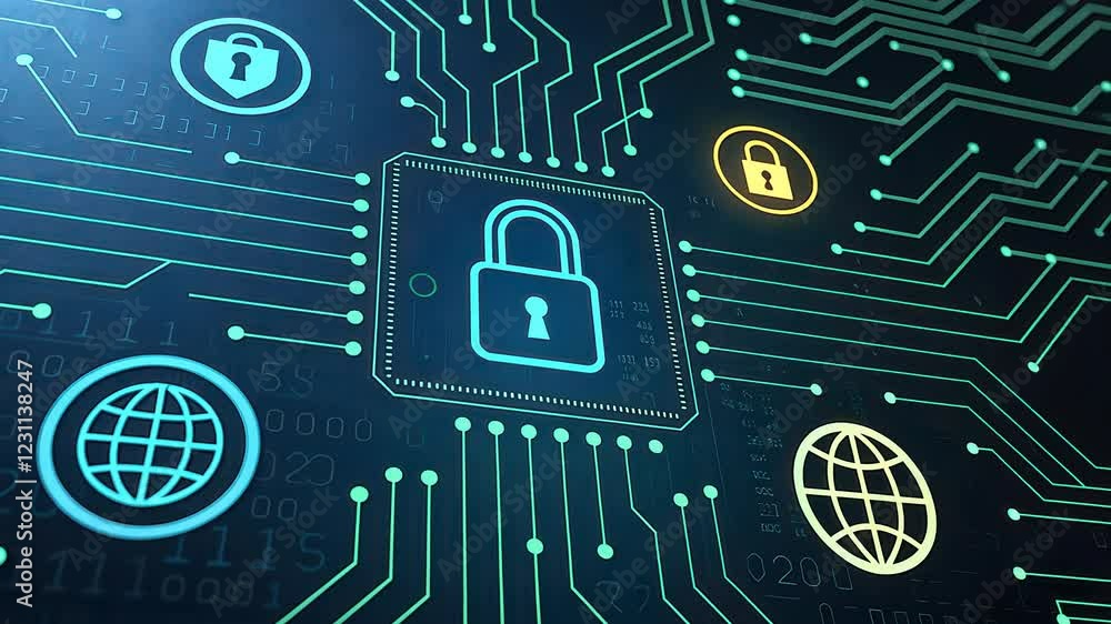 Aufkleber cyber security concept, digital security concept with locks and circuits