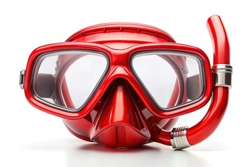 Professional Red Dive Mask & Snorkel Set Isolated on White Background - Underwater Gear