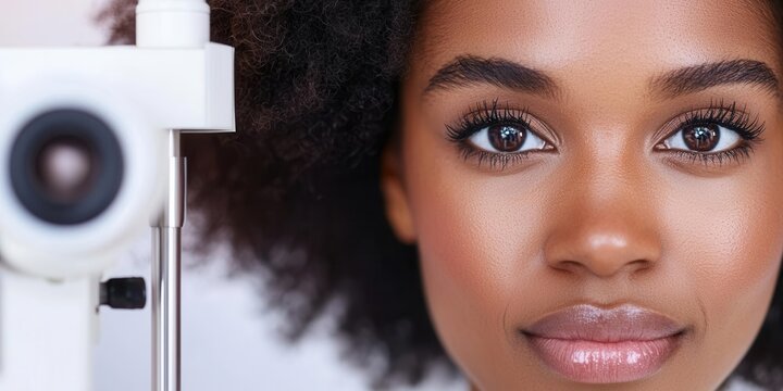 An optometrist conducting a vision screening for employees at a workplace health event, Workplace Eye Wellness Month, showcasing proactive care and wellness initiatives,