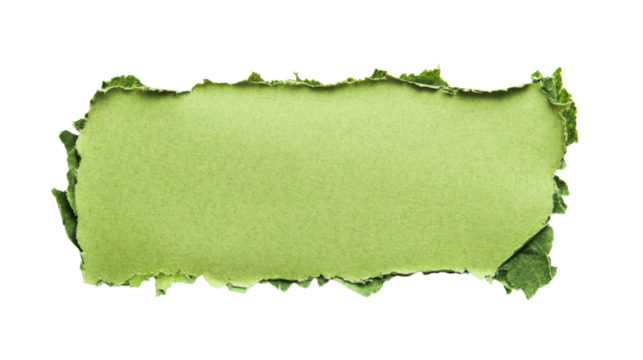 Green torn paper piece with transparent background for easy isolation