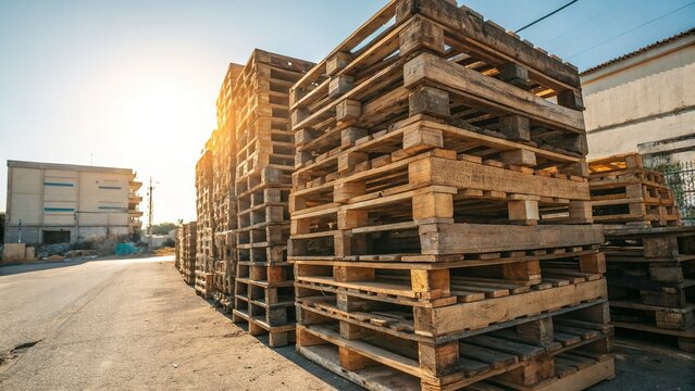 Stacked Wooden Pallets Ready for Construction, Sustainable Building Materials