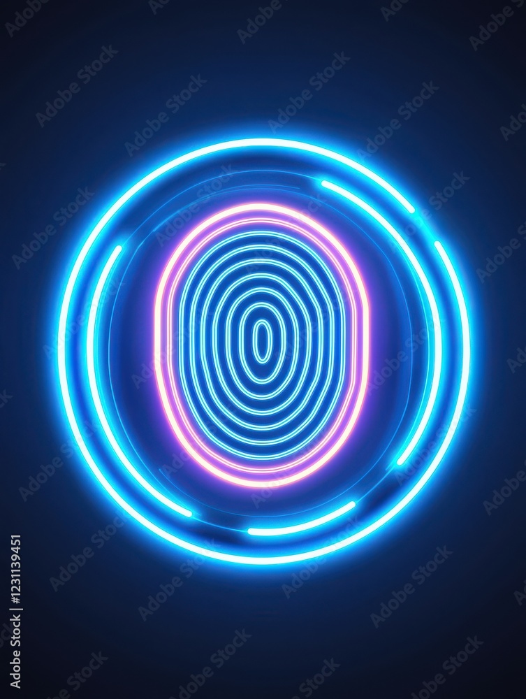 Poster fingerprint anti biometri, anonymity tracking concept. vibrant neon fingerprint design with glowing 
