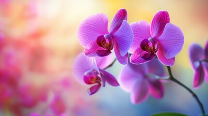 Obraz premium Beautiful purple orchid flower macro photography spruce plant