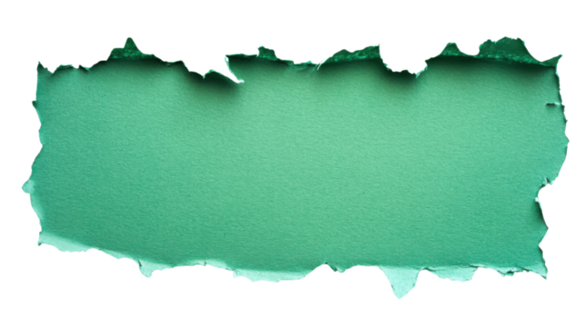 Torn green paper piece revealing transparent background