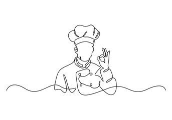 Master chef continuous one line drawing vector illustration