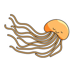 cute jellyfish cartoon kawaii sticker. character vector illustration